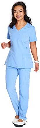 ST102 ReinaFlex Fitted V-Neck Mock wrap top 2 Way Stretch Fabric w/Side Seam Zip-Closure & Slim Pants Scrub Set