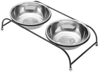 CCChaRLes Double Pet Bowl Dish Dog Cat Stand Feeder Food Water Stainless Steel Durable - S