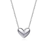 S.Leaf Minimal Necklace Dainty Heart Necklace Sterling Silver Heart Pendant Charm Necklace (silver)