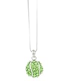 Small Tennis Ball Rhinestone Pendant Necklace - Green Crystal and White Enamel