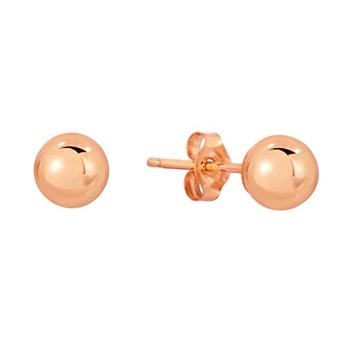 14k Rose Gold Ball Stud Earrings with Gold Butterfly Pushback (4mm)