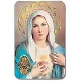 SHERMAN Immaculate Heart of Mary Laminated Catholic Prayer Holy Card with Medal and Prayer on Back