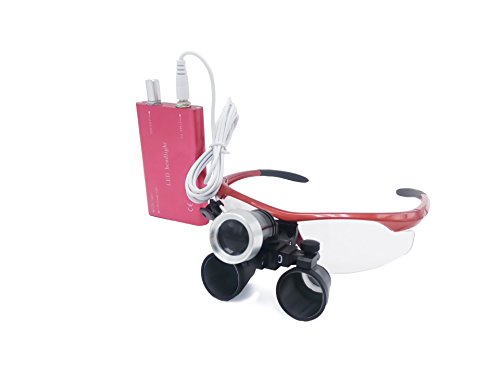 Dental Surgical Binocular Loupes 2.5X420mm Optical Glass + 3W LED HeadLight Red by Purple-Violet
