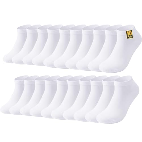 10 Paar Sneaker Socken Herren Damen – Kurze Baumwolle Halbsocken Dünn & Bequem Sportsocken Unisex, Größe 39-42 (Weiß)