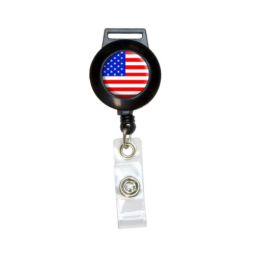 American USA Flag - Patriotic Lanyard Retractable Reel Badge ID Card Holder