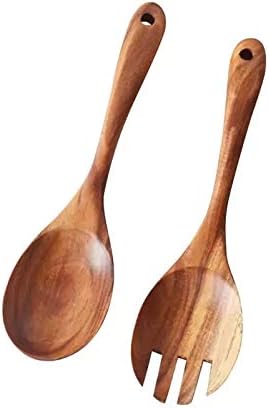 Raja handicraft Natural Kitchen Wooden Salad Dinner Serving Spoon Set (Brown)