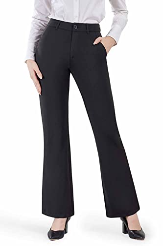 Bamans Schlaghose Damen Strech Anzughose Schwarz Breite Leg Business Stoffhose Flare Bootcut Elegante Hose Hoher Bund Freizeithose(Schwarzgrau,XX-Large)