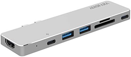 USB C Hub for MacBook Pro 2017 USB Type C Adapter Multiport Dongle Docking Station with HDMI 4K TF/SD Card Reader 2 Ports USB 3.0 and 100W Power Pass Through (Silver Thermal Version)