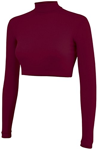 Cropped Cheer Bodysuit - Long Sleeve Cheerleading Turtleneck Crop Top - 100% Nylon Stretch Body Suit For Cheerleaders
