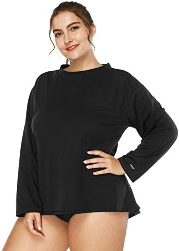 vivicoco Women's Plus Size Long Sleeve Rash Guard Loose Fit Swim Tee Shirts