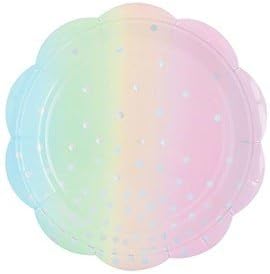 Illume Partyware Iridescent and Pastel Dessert Plate, Disposable, 10 Count, 7 inch for Birthday Party, Kids Party, Unicorn Party