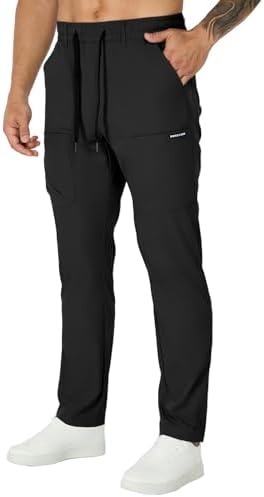 Mens Stretch Pants, Flex Fit Zipper-Pocket Durable Pants, Motion