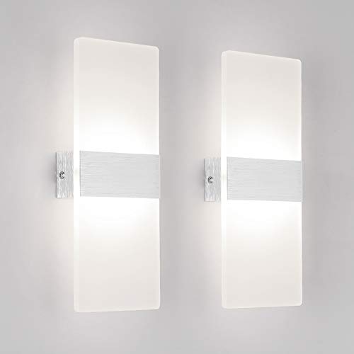 Klighten 2 Stück LED Wandleuchte Innen 12W Wandlampe Acryl Wandbeleuchtung Modern für Wohnzimmer Treppenhaus Schlafzimmer Flur Natürliches Weiß 4000K