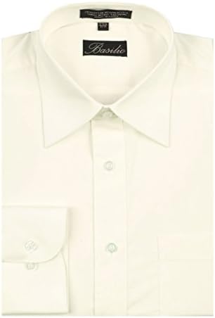 The Perfect Necktie Men's Solid Long Sleeve Dress Shirt Plain Traditional Collar and Convertible Cuffs