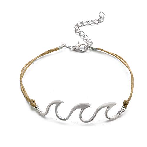2 pcs Bohemia Anklets for Women Wave Alloy Shell Bracelets Rope Beach Foot Chain Jewelry GIF (Silver) - Thumbnail 2