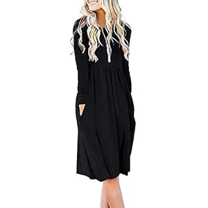 DB MOON Women Casual Long Sleeve Dresses Empire Waist Knee Length Loose Dress with Pockets