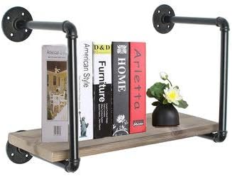 Rustic Wood Pipe Frame Floating Shelf Bracket Rack Holder Wall Mounted Storage - Hardware & Accessories Storage & Organization - 1 x Floating Wall Shelf with Metal Pipe Frame- Several screws
