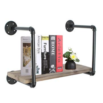 Rustic Wood Pipe Frame Floating Shelf Bracket Rack Holder Wall Mounted Storage - Hardware & Accessories Storage & Organization - 1 x Floating Wall Shelf with Metal Pipe Frame- Several screws