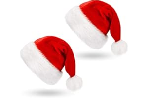 Andiker Christmas Hats, 2 Pack Soft Velvet Warm Lining Santa Hat for Adults with Fluffy Plush Brim and Pom-Pom Ball Santa Hat