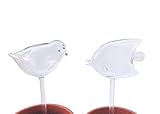 Newly Designed Set of 2 Hand Blown Clear Glass Self Watering Aqua Globes for Indoor or Outdoor Plants. 1 Each Angel Fish and Bird Shaped Watering Spikes