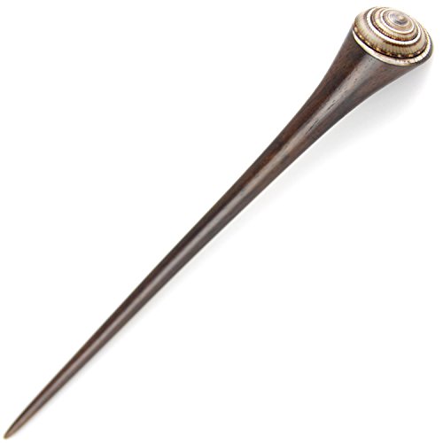 Evolatree Natural Wood Hair Pin - Hand Carved Wooden Hair Stick with Unique Shell - Tigers Eye Brown & Cream - 7"