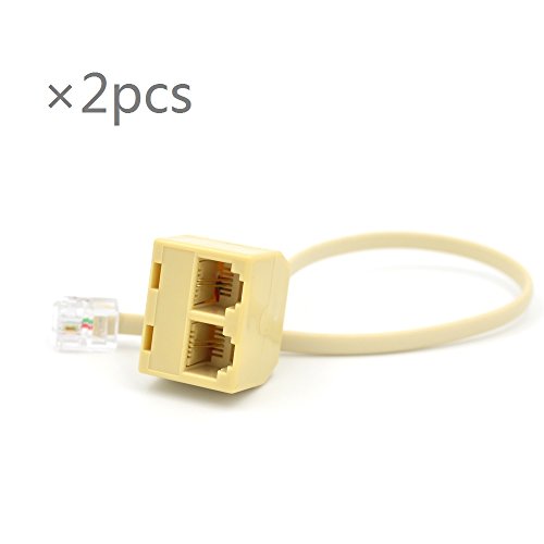 2PCS RJ11 Male to Female Two Way Telephone Splitter Converter Cable