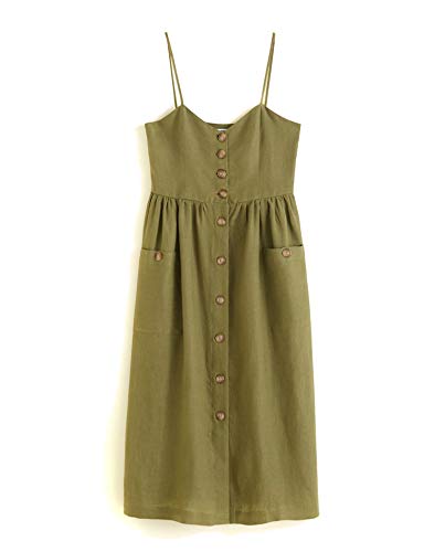 MANGO Women Pockets Linen-Blend Dress 33061008 (Large)