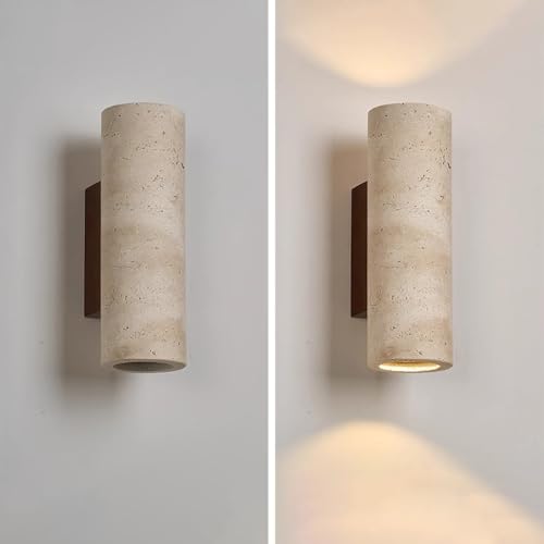 Lampara de Pared de Travertino Amarillo Natural, Estilo Japonés Wabi Sabi, Lamparas de Pared Interior de Diseño Minimalista, lampara de muro para Pasillo, Recámara o Baño, 3000K