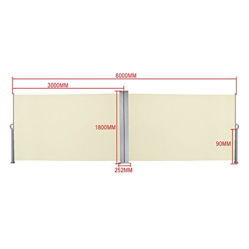 BMOT 180x600 cm Doppel Seitenmarkise Beige Markise mit TÜV Geprüft Ausziehbarer Sichtschutz UV-beständig für Terrasse… – Bild 5