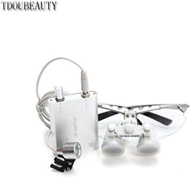 TDOUBEAUTY 3.5X 420mm Silvery Dental Surgical Medical Binocular Loupes + LED Head Light Lamp