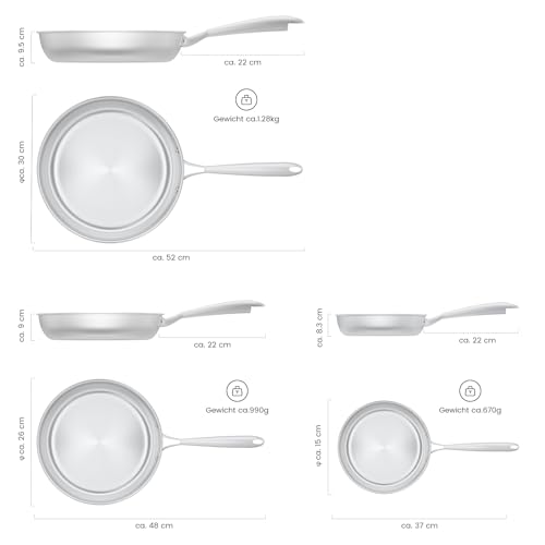 COOKNANO 3-Piece pan Set 20+26+30 cm, Stainless Steel pan, uncoated, Durable, Stainless Steel Handles, Suitable for All Types of cookers, Dishwasher-Safe