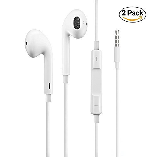 Gaea Earphones with Microphone Premium Earbuds Stereo Headphones and Noise Isolating Headset Made for Apple iPhone iPod iPad Samsung/Android/MP3 MP4 – [2 Pack]