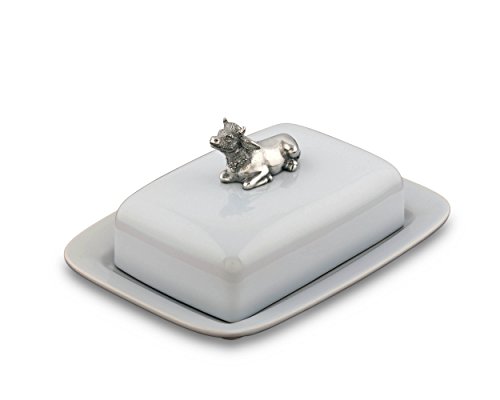 Vagabond House Stoneware Pewter Metal Mabel the Cow Butter Cream Cheese Dish, 8" Long x 6" Wide - Thumbnail 4