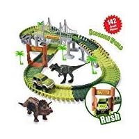 HOMOFY Dinosaur Toys 142pcs Slot Car Race Flexible Tracks 2 Dinosaurs,Create A Road Toys for 3 4 5 6 Year Old Boys Girls Toddlers Birthday Gifts