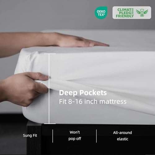 MAXICOZY KING SHEET SET, COOLING SHEETS, DEEP POCKET UP TO 16″, SOFT SHEETS KING SIZE BED SET, HOTEL LUXURY SILKY BEDDING SHEETS & PILLOWCASES, WHITE(4 PIECE)