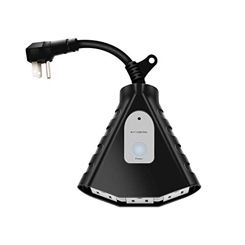 Kungear Outdoor Smart WiFi Plug Outlet, Compatible with Alexa, Google Home, Timer and Countdown Function Ideal for Christmas Outdoor Light, 15A Heavy Duty 3 Sockets, 1/2HP, ETL Listed