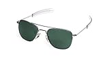 American Optical - Original Pilot Aviator Sunglasses with Bayonet Temple and Silver Frame, Calobar Green Glass Lens, 57mm