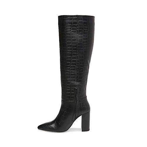 Steve-Madden-Womens-Fenix-Leather-Pointed-Toe-Knee-High-Black-Croco-Size-75