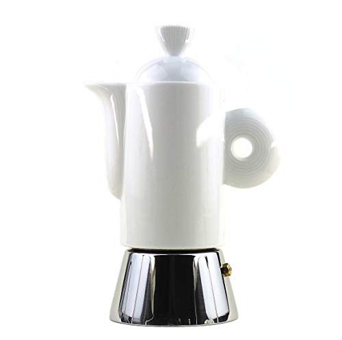 Moka Consorten Italienischer Espressokocher »Darling« aus Edelstahl, weißem Porzellan & Alu-Trichter (105 ml) / Made in…
