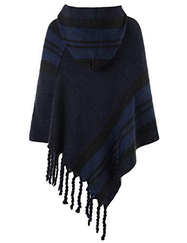 Ferand-Damen-Gestreifter-Warmer-Poncho-Cape-mit-Kapuze-und-Fransen
