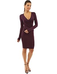 PattyBoutik Vestido de punto de manga larga para mujer con cuello en V