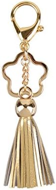 Leather Tassel Keychain Bag Charm Fob With Star Keyring (Gold)