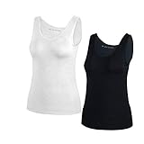 DR. MAGOTEK Camisoles for Women with Built-in Shelf Bras, Comfortable Padded Bra Women cami, Wide Straps Tank Top,Brack/White(2pcs),X-Large