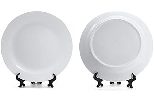 MR.R Sets of 2 Sublimation Blanks White Ceramic Flat Plate with Stand,Porcelain Plates. 8 inch Round Dessert or Salad Plate, 