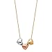 Wellingsale 14k Karat Tri 3 Color Gold Polished 3 Heart Necklace - 18