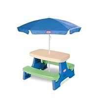 Savings Supreme Kids Play Table with Umbrella Children Outdoor Junior Picnic Tables Child Blue Green Toddler Play Fun Playset New