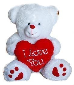 24" (61cm) Large White Teddy Bear Holding a Red heart with "I Love You" inscribed on it — image 1