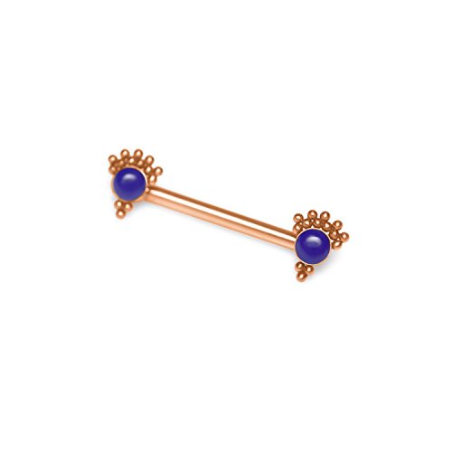 Surgical Steel Nipple Barbell, Nipple Ring Piercing for Women, Externally Threaded Straight Barbell 16g, Nipple Shield Ring Barbell with Lapis lazuli, Body Piercing Jewelry - Thumbnail 4