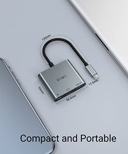 JESWO Adaptador USB C a HDMI, 3 en 1 Adaptador Tipo C Multipuerto USB C Hub con Puerto de Salida HDMI 4K, Puerto USB 3.0 y Puerto de Carga PD, Compatible con MacBook Pro/MacBook Air/Mini/iMac