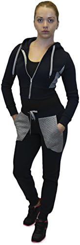 Crop Top Sweatsuit Loungewear Hoodie Jacket Jogger Pants Fleece Lining, Navy Large
